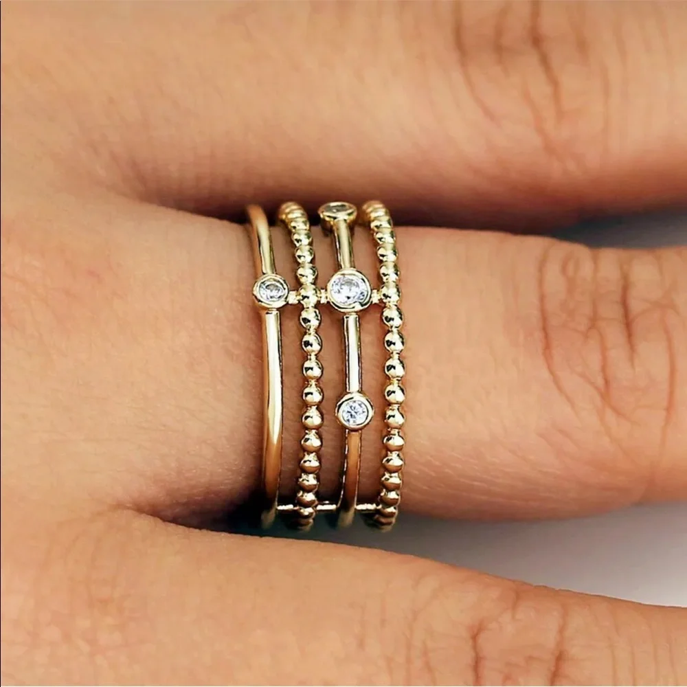 New Women’s yellow Gold Plated Diamond Ring - Picture 3 of 4